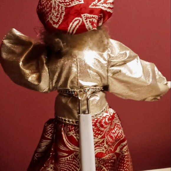 Vintage Pierrot Clown Doll Porcelain head arms feet Red & Silver Metallic Outfit - Picture 4 of 10